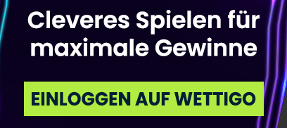 Dunkler Hintergrund mit Text über clevere Spielstrategien und grünem Login Button