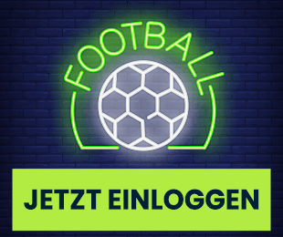 Leuchtendes Fußballsymbol mit grünem Button zum Einloggen